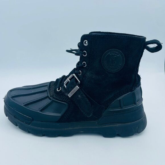 Black Boys Size 7 Buckle Polo Ralph Lauren OSLO Waterproof Leather Suede Boots - Picture 4 of 12